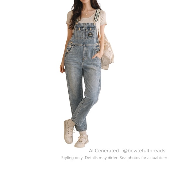 Teenie Weenie Pants - Teenie Weenie Denim Overalls Blue Bear Logo Korean Preppy S/M